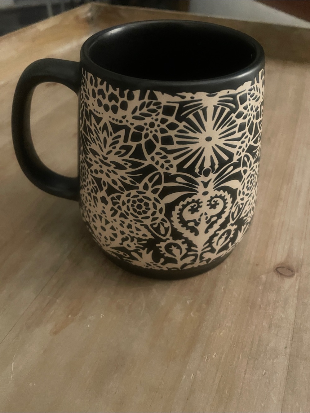 Opal House Stoneware Black and Cream Floral Pattern Ceramic Coffee Mug